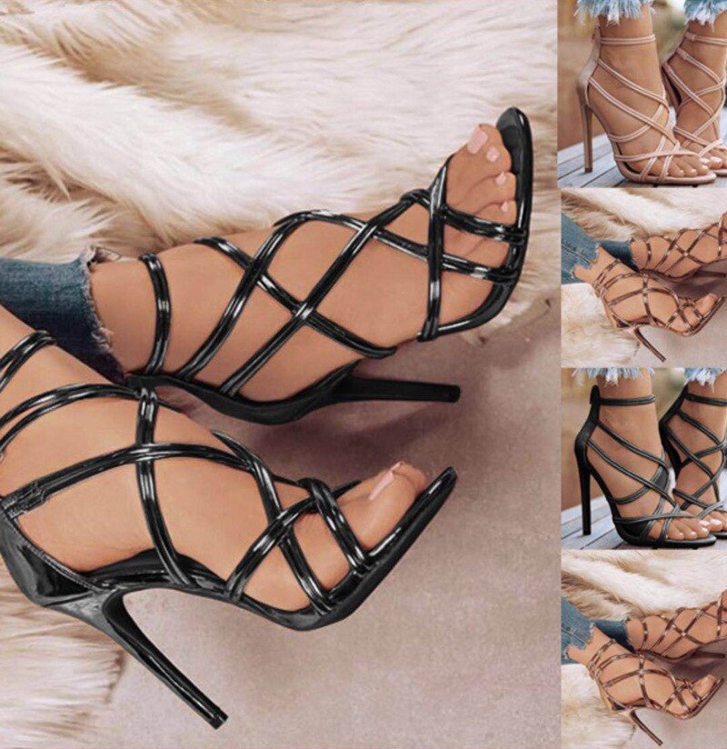 Plus Size Gladiator sandals Gold Heels Peep Toe Sandals High Heels Shoes Out-Cuts Sandals