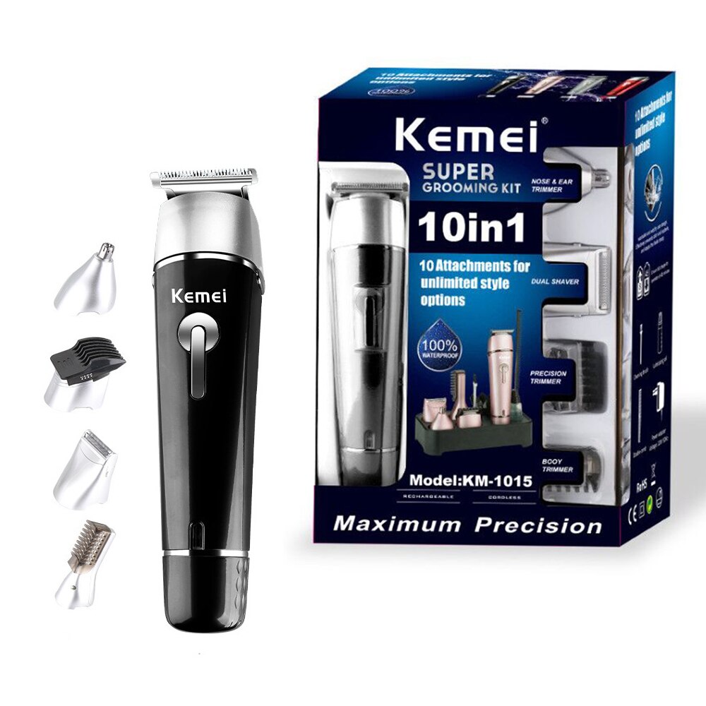 Kemei 5 in 1 Rechargeable Electric Hair Clipper Shaver Nose Trimmer KM-1015 For Man Waterproof Hair Clipper Cordless