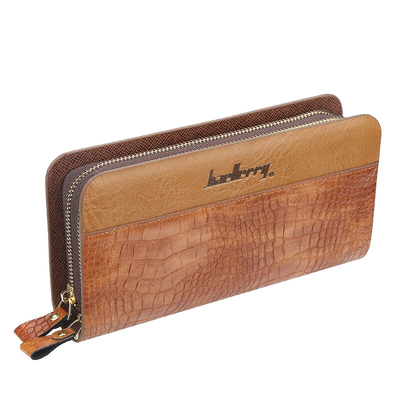 Mannen Clutch Portefeuilles Krokodil Patroon Pu Lederen Grote Capaciteit Rits Hand Strap Mannen Portemonnee Business Effen Mannelijke Portemonnees: Brown