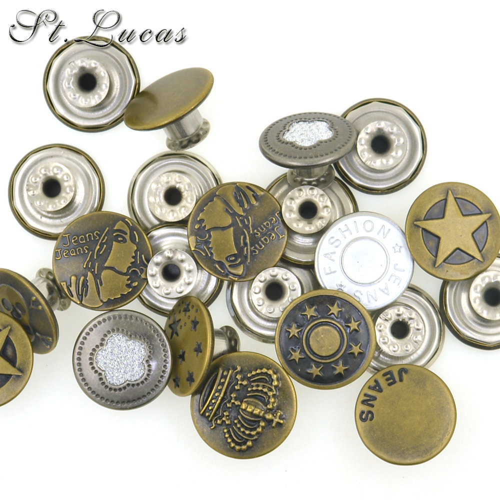 Komen 10 Sets/partij 17Mm Brons Mode Metalen Jeans Knop Schacht Knop Voor Kledingstuk Broek Naaien Kleding Accseeories Handgemaakte