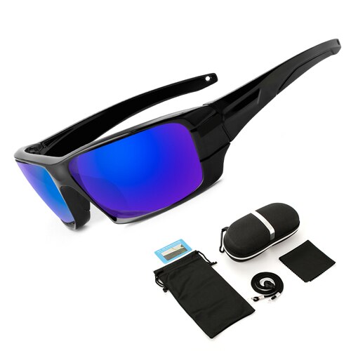 6 Lenses Polarized Fishing Sunglasses Camouflage Frame Sport Sun Glasses Fishing Eyewear Oculos De Sol Masculino UV 400: Blue Lenses Box