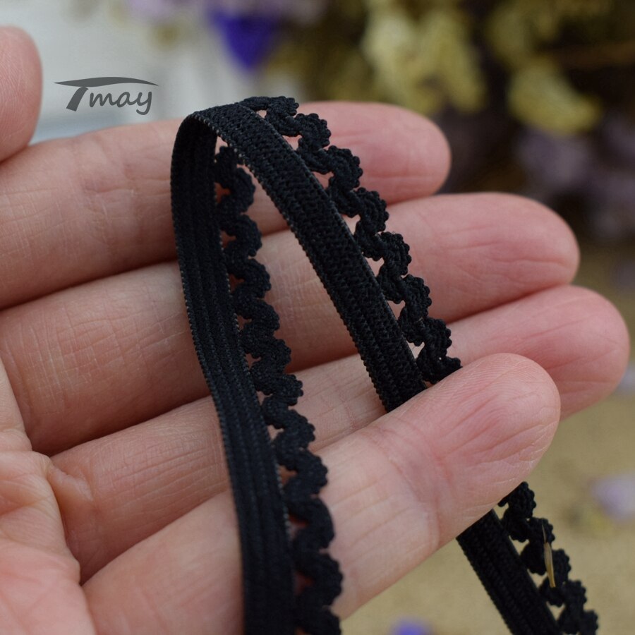 #1351 zwarte tape "s"-vormige golfrandband nylon band kant afwerking elastische banden 8 meter/lot doe-het-zelf stoffen ondergoed broek tailleband