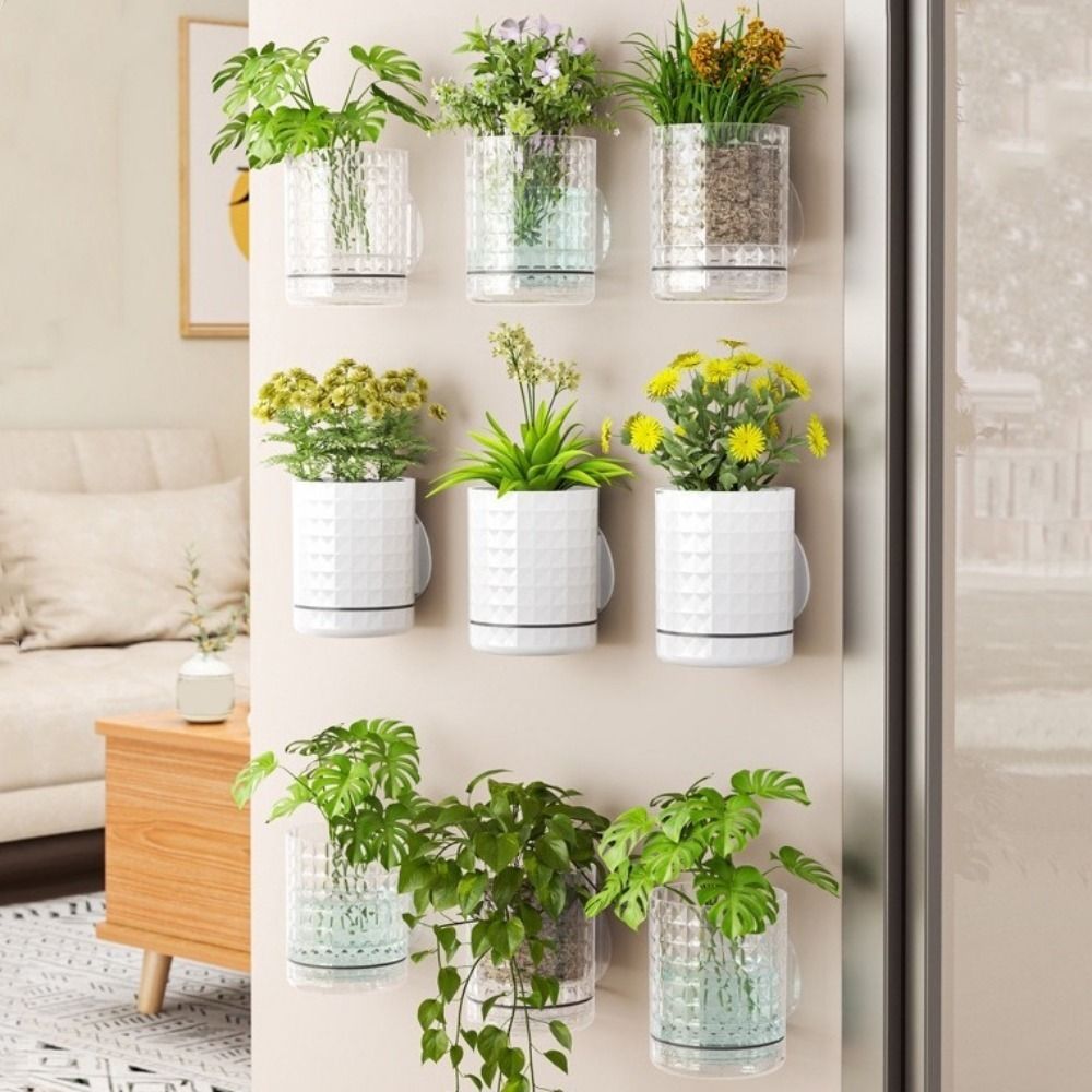 Kunststof hydroponische wandplantenbak met zelfklevende dubbele laag, ruimtebesparende decoratieve wandvaas