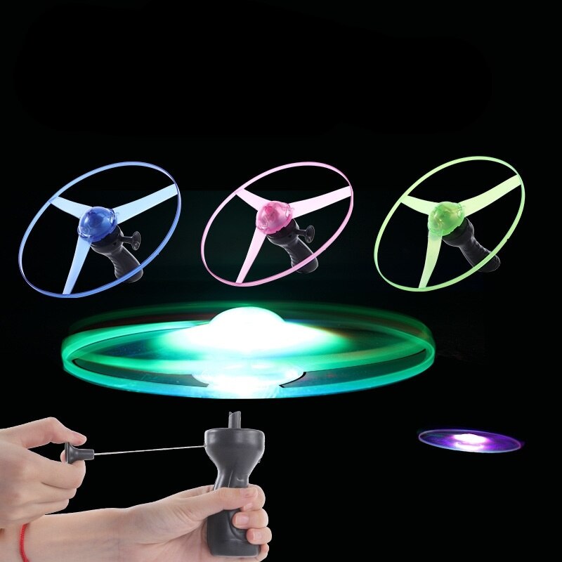 1PCs Kids Toys Light Flash Toys Funny Colorful Pull String UFO LED Light Up Flying Saucer Disc Glow in the Dark Toy Sports