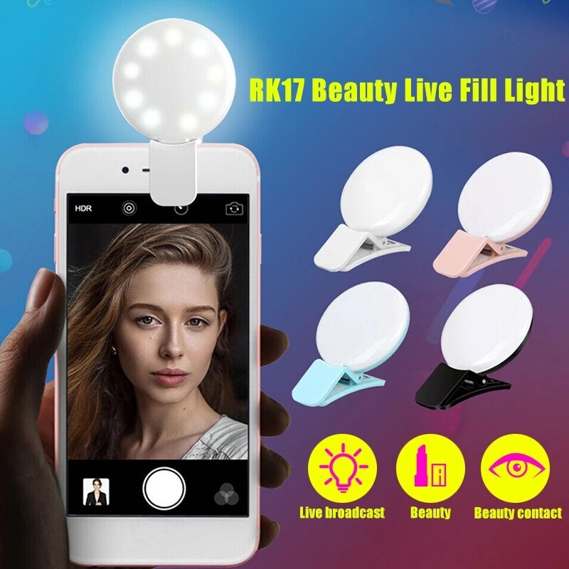 LED Ring Flash Universal Selfie Light Portable Mobile Phone 36 LEDS Selfie Lamp Luminous Ring Clip For iPhone 11 X XR Samsung