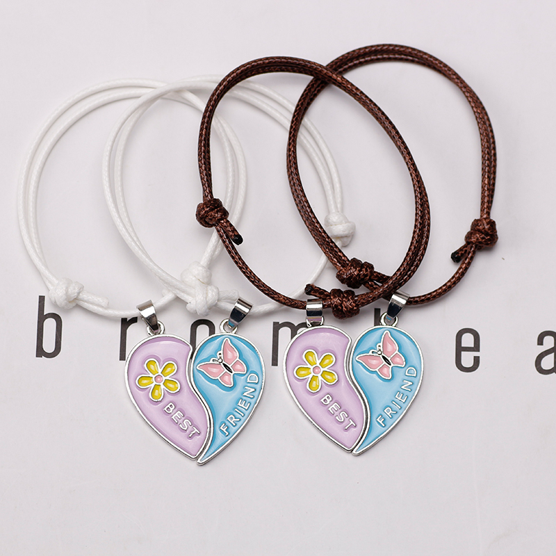 Pulsera trenzada bohemia para mujer, colgante sencillo a la con costuras en forma de corazón, colgante BFF para mejor amigo, de joyería de amistad 2023