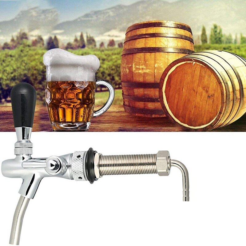 Verstelbare Flow Control Chrome Tapbier Kraan Tap G5/8 Schacht Lange Steel Home Brew Beer Keg Kraan-zilver