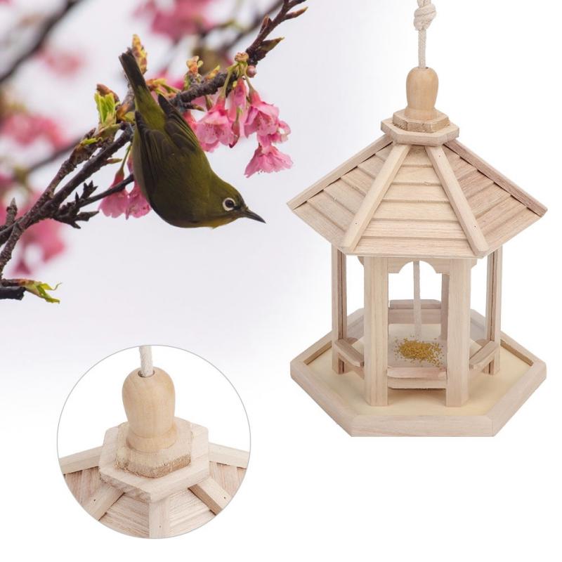 Bird Feeder House Shape Detachable Wooden Pet Birdhouse Outdoor Birdfeeders Hanging Bird House For Outside Garden Bird Feeding