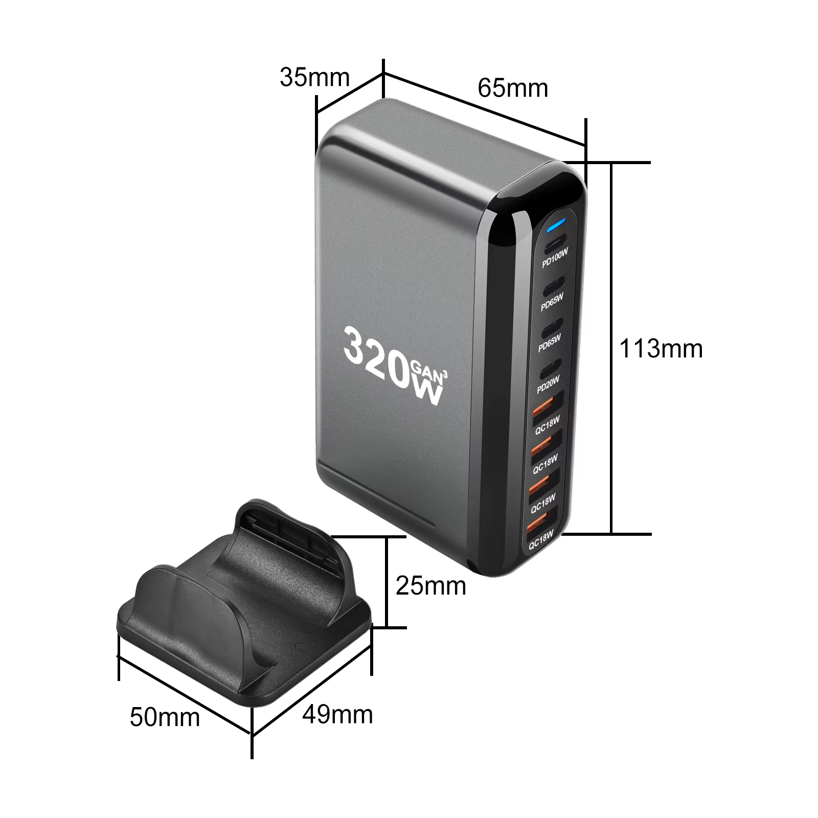 USB-C Snellader 320W Desktop GaN-lader 8-poorts USB Type-C PD-lader Snelladen 3.0 USB Type-C Snellader Mobiele USB-lader
