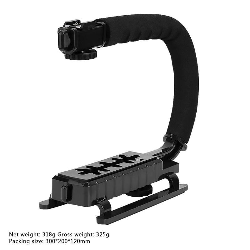 C/U Shaped Handle Grip Camera Handheld Stabilizer with Shoe Mount for DSLR Multi-angle Shooting Easily Convenient: Black