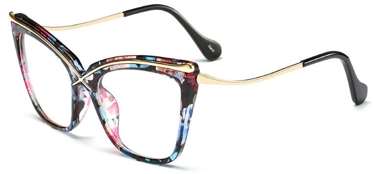 Transparent Cat Eye Frames Oversize Eyeglasses Luxury Brand Optical Glasses Frames For Women Clear Lens Eyewear: flower clear