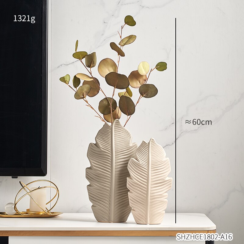 Bathroom Decoration Accessories Ceramic Vase Leaves Model Modern Home Decoration Flower Vase Living Room Decoration White Vases: Combination P