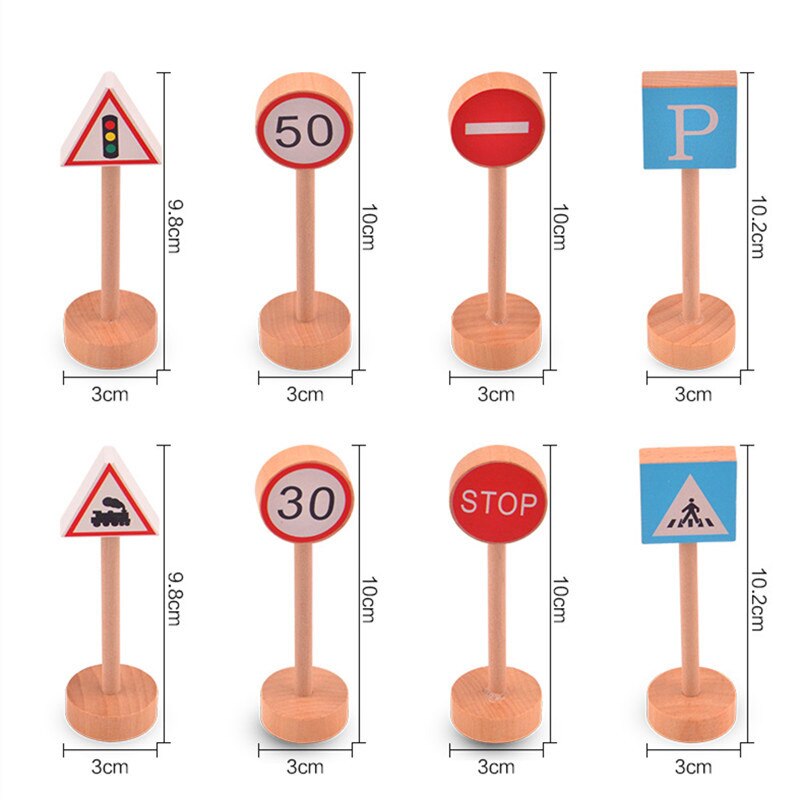 16PCS Colorful Wooden Street Traffic Signs Parking Scene Kids Children Educational Toy Set For Kids Birthday