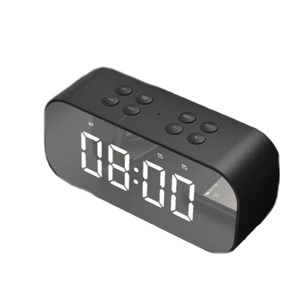 Laute Bluetooth-Lautsprecher Kabellose Stereo-Extra-Bass-Lautsprecher Wecker Radio MP3 Player Mirror LED Digital Alarm Clock: Black