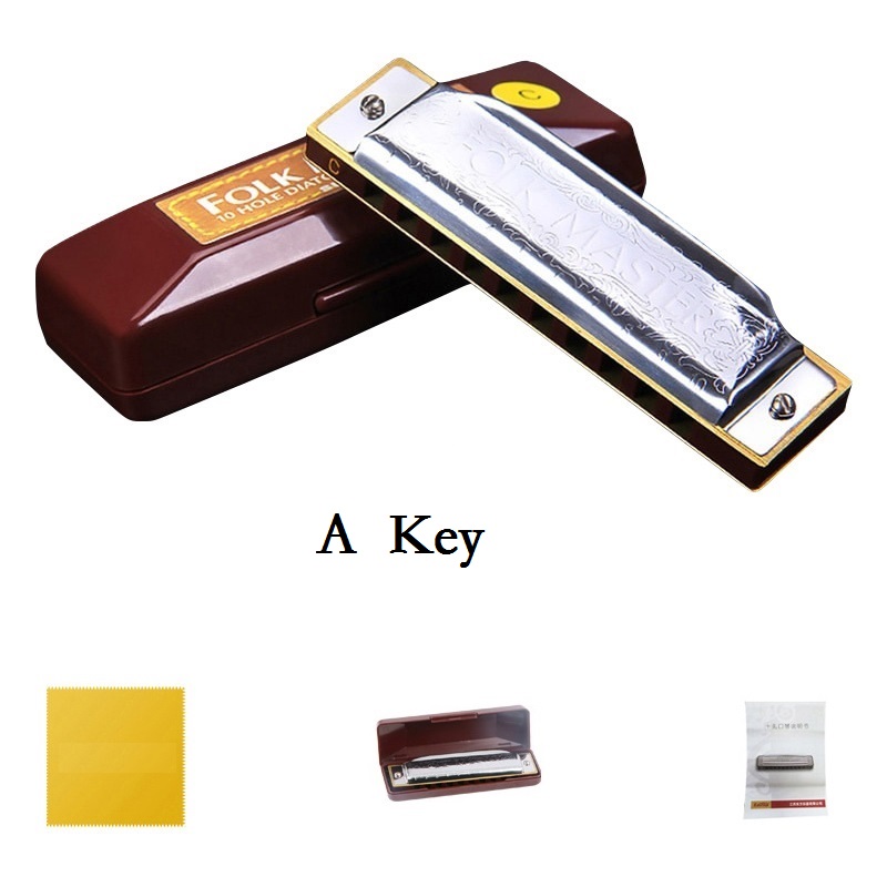 C Key Harmonica Rvs Standaard Harmonica 10 Hole Diatonische Harmonica Key Van Tone Met Case Voor Beginner Student: Silver