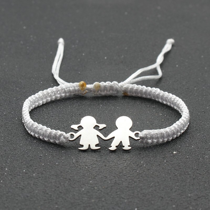 Leuke Familie Stijl Roestvrij Staal Jongen Meisje Bedelarmband Lucky String Handgemaakte Braid Verstelbare Armbanden Voor Vrouwen Mannen Stellen: White