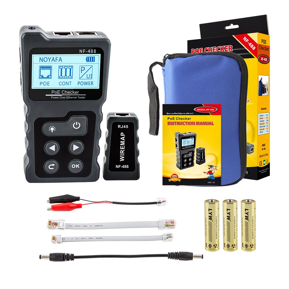 Noyafa NF-488 LCD Network Cable Tester Wire Tracker PoE Checker Inline PoE Voltage and Current Tester with Cable Tester