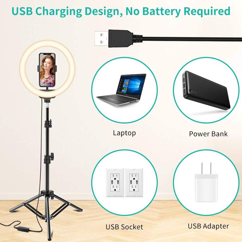 10 &quot;Led Selfie Ring Licht Cirkel Vullen Licht Dimbare Ronde Lamp Statief Trepied Make Fotografie Ringlicht Telefoon Standhouder
