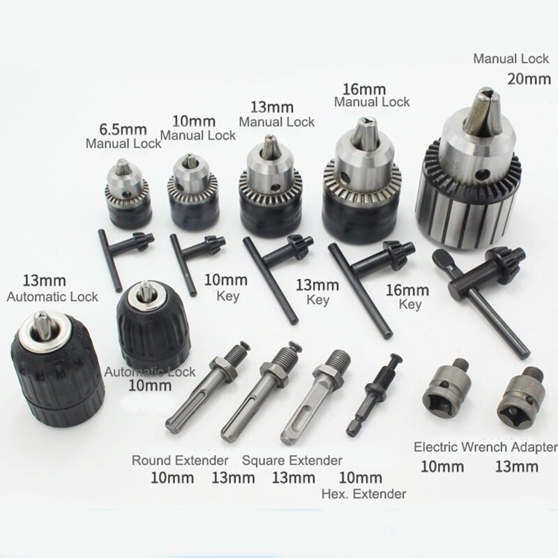 1PCS 6.5mm-16mm Manual Or Automatic Lock Drill Chuck Adapter For Impact Driver Electric Tool Accessories Square/Round/Hex Shank