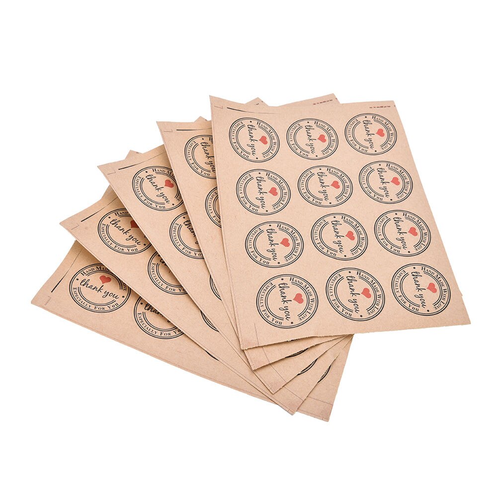 60 stuks rode zelfklevende stickers met liefdesbedankjes, kraftlabels, bedankstickers, aangepaste ronde etiketten, papieren zak