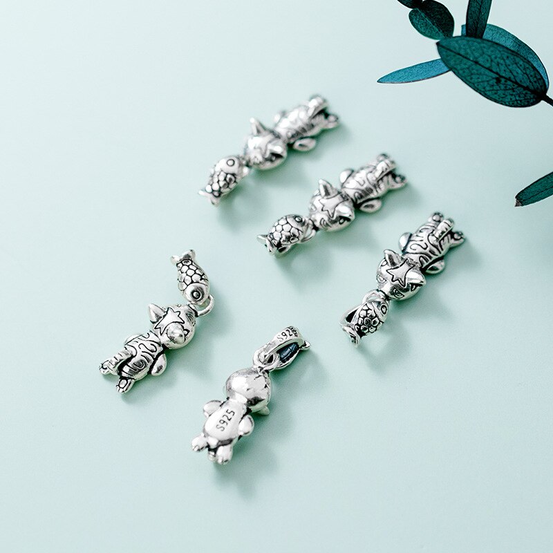 Meetsoft Classic 925 Sterling Zilveren Kat Eten Vis Bengelen Charmes Diy Handgemaakte Sieraden Voorkomen Allergie Kind Accessoires
