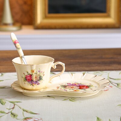 Cerâmica xícara de café e pires conjunto inglês flor da tarde xícara de chá caneca de suco de leite do agregado familiar café da manhã xícara presentes agradáveis: B