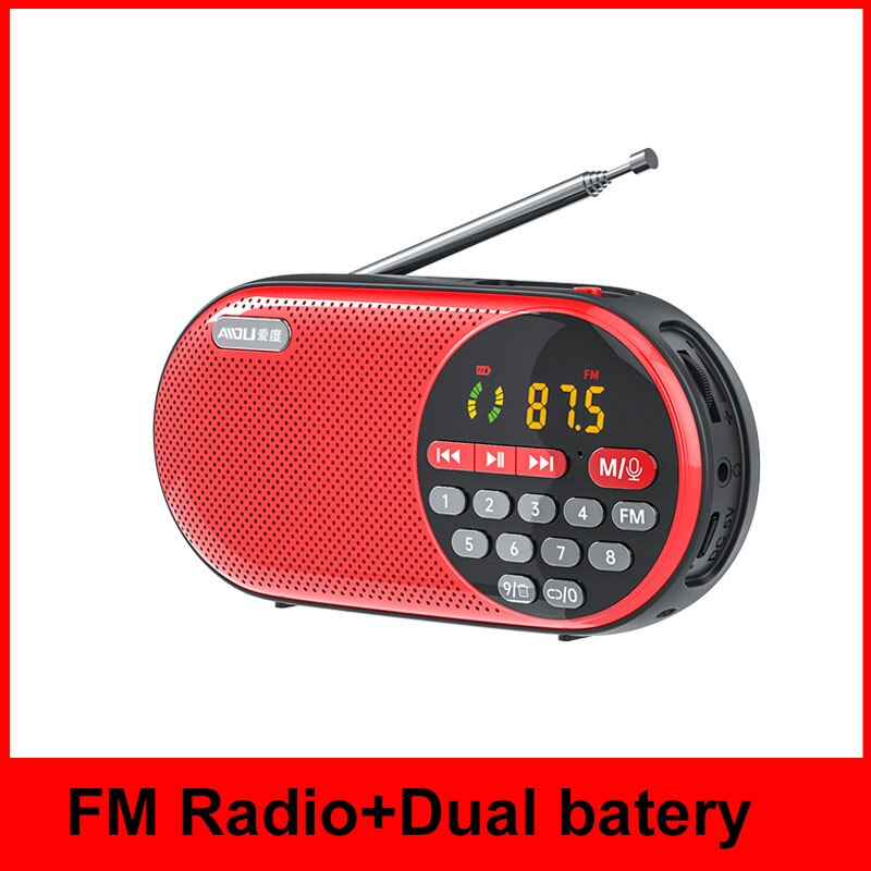 4000mAH Rechargeable FM Radio Portable Speaker Music Player with LED Display Support TF Card U Disk 3.5mm Headphone Jack: Red No record