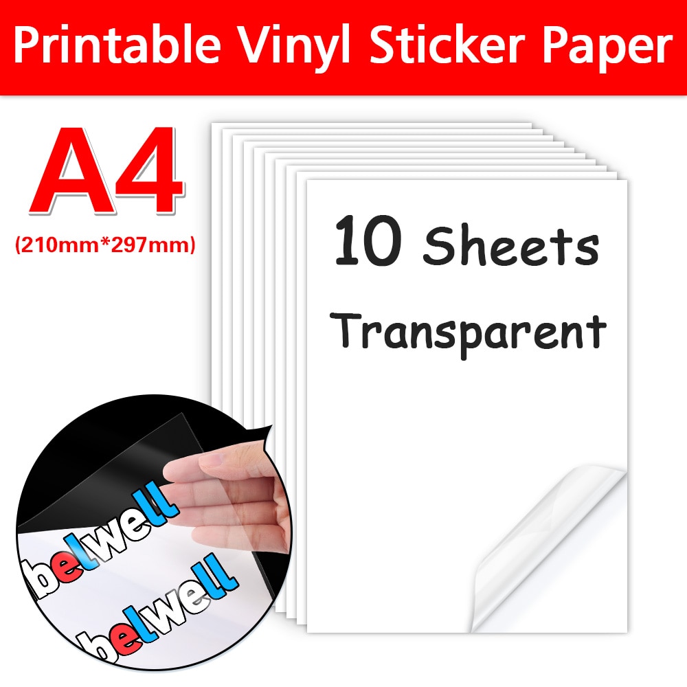 10 Sheets Printable Vinyl Sticker Paper For Inkjet Printer A4 Transparent Waterproof Self-Adhesive Copy Paper DIY Patten Sticker: Transparent