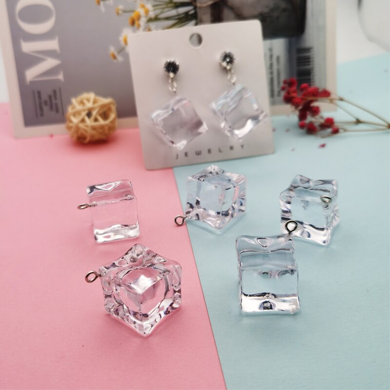 10 stücke Transparente Eis Würfel Harz Anhänger Charme 3D Geometrische Eis Charme Für Modeschmuck Zubehör Ohrring Keychain Schwimm