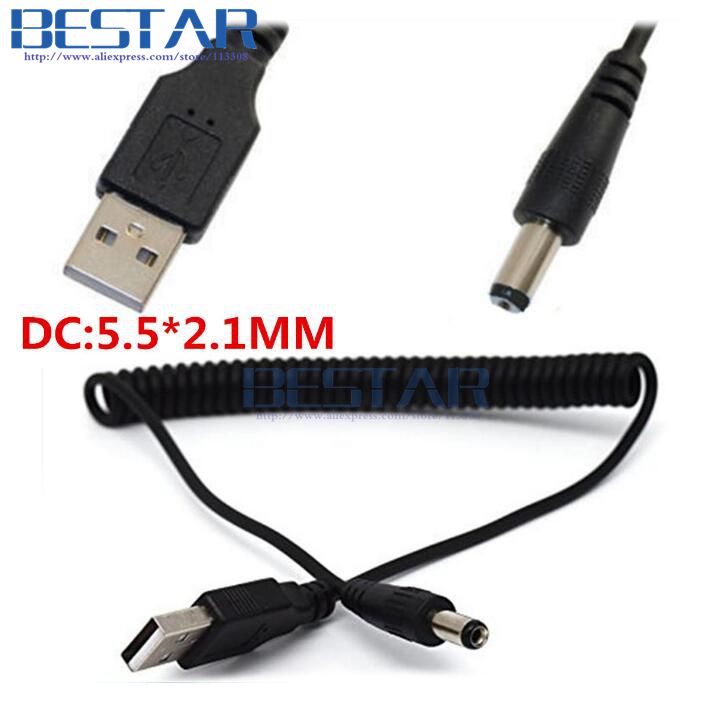 USB 2.0 A Male to DC JACK 2.0x0.6mm 2.5x0.7mm 3.0x1.1mm 3.2x0.9mm 3.5x1.1mm 3.5 x 1.35mm 5V 2A Power Spring Cable 1m: DC 55x21