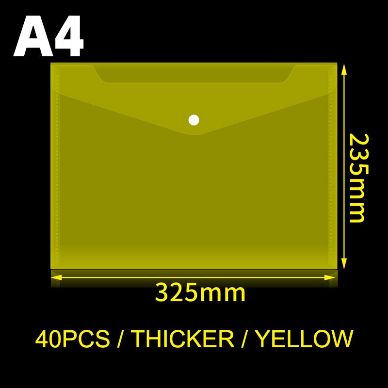 40pcs Transparent Plastic A4 Folders File Bag Document Hold Bags Folders Filing Paper Storage Office School Supplies: Yellow