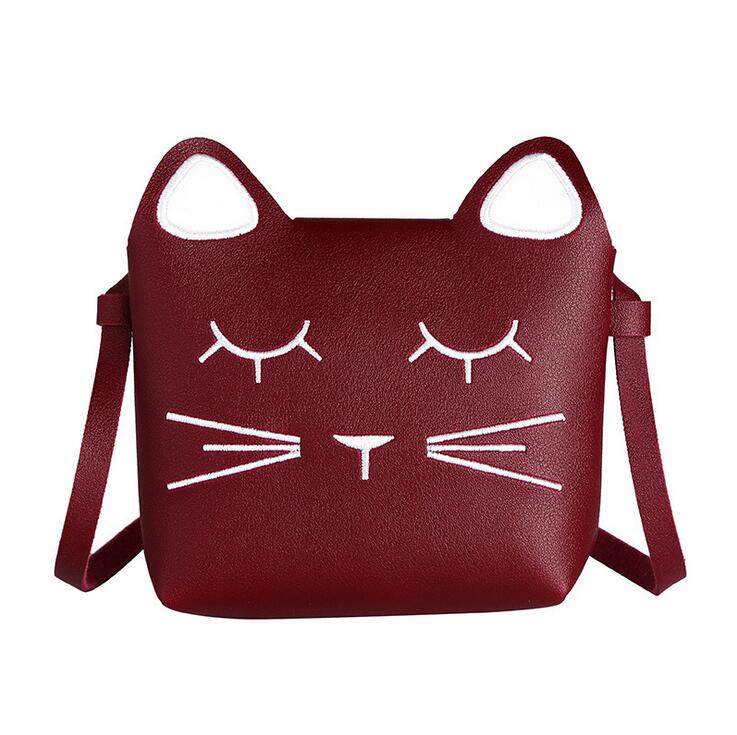 Mini Cartoon Kat Meisjes Messenger Bag Mooie Kinderen Prinses Mode Crossbody Tassen Vrouwelijke Karakter Schoudertas HS01: wine red