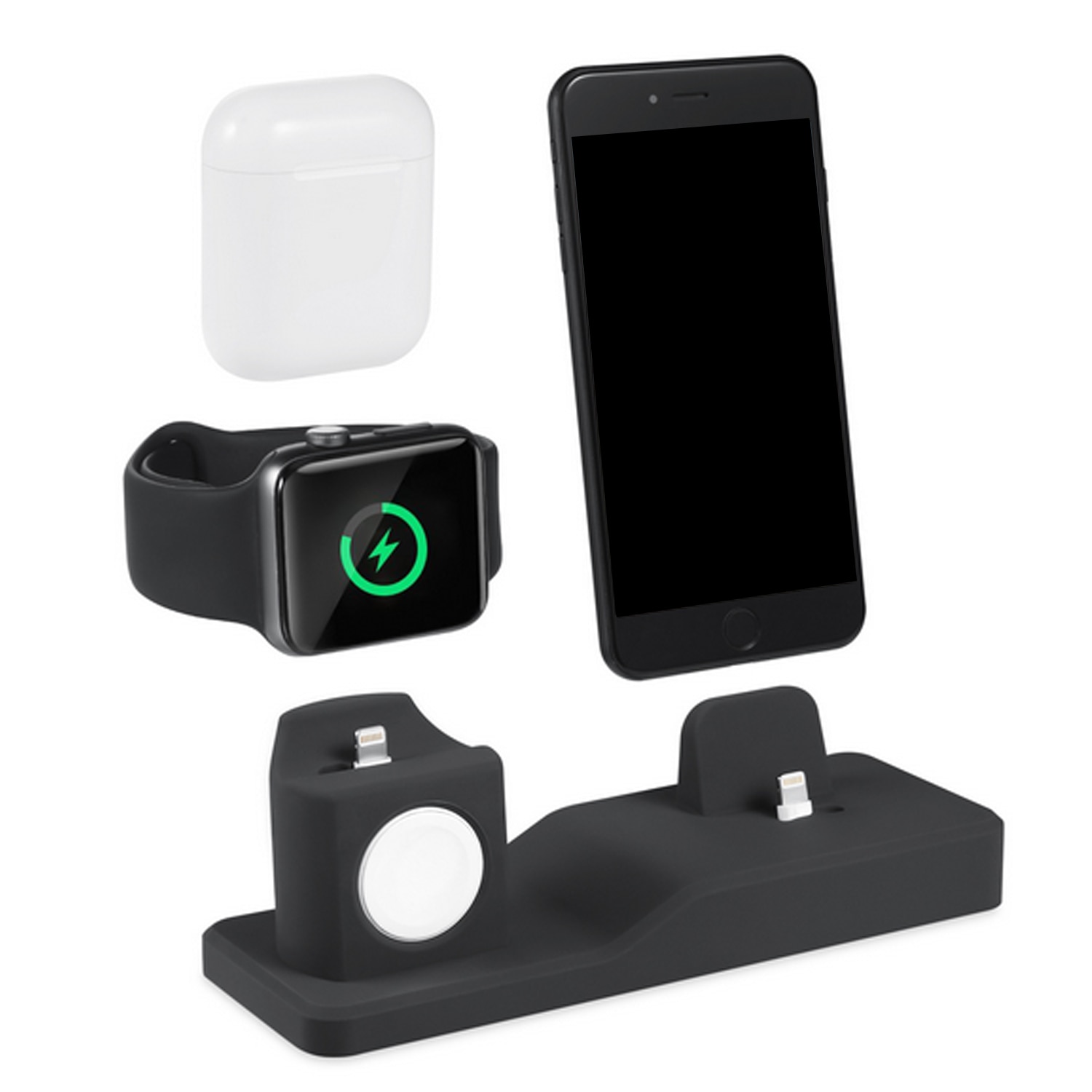 Besegad 3 in 1 Siliconen Charging Stand Houder met Sticker voor iPhone XS Max 8 Plus X 7 Apple Horloge iWatch Serie 1 2 3 Airpods