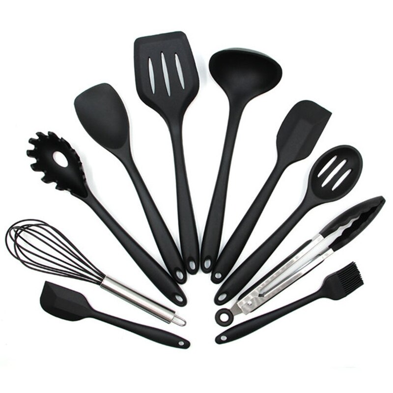 Ustensiles de cuisine antiadhésifs en Silicone, main de maman, outils de cuisson: 10PIECE BLACK