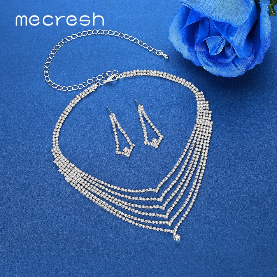 Mecresh Strass Bruiloft Sieraden Sets voor Vrouwen Afrikaanse Kralen Sieraden Set Luxe Crystal Bridal Ketting Set Accessoires TL551