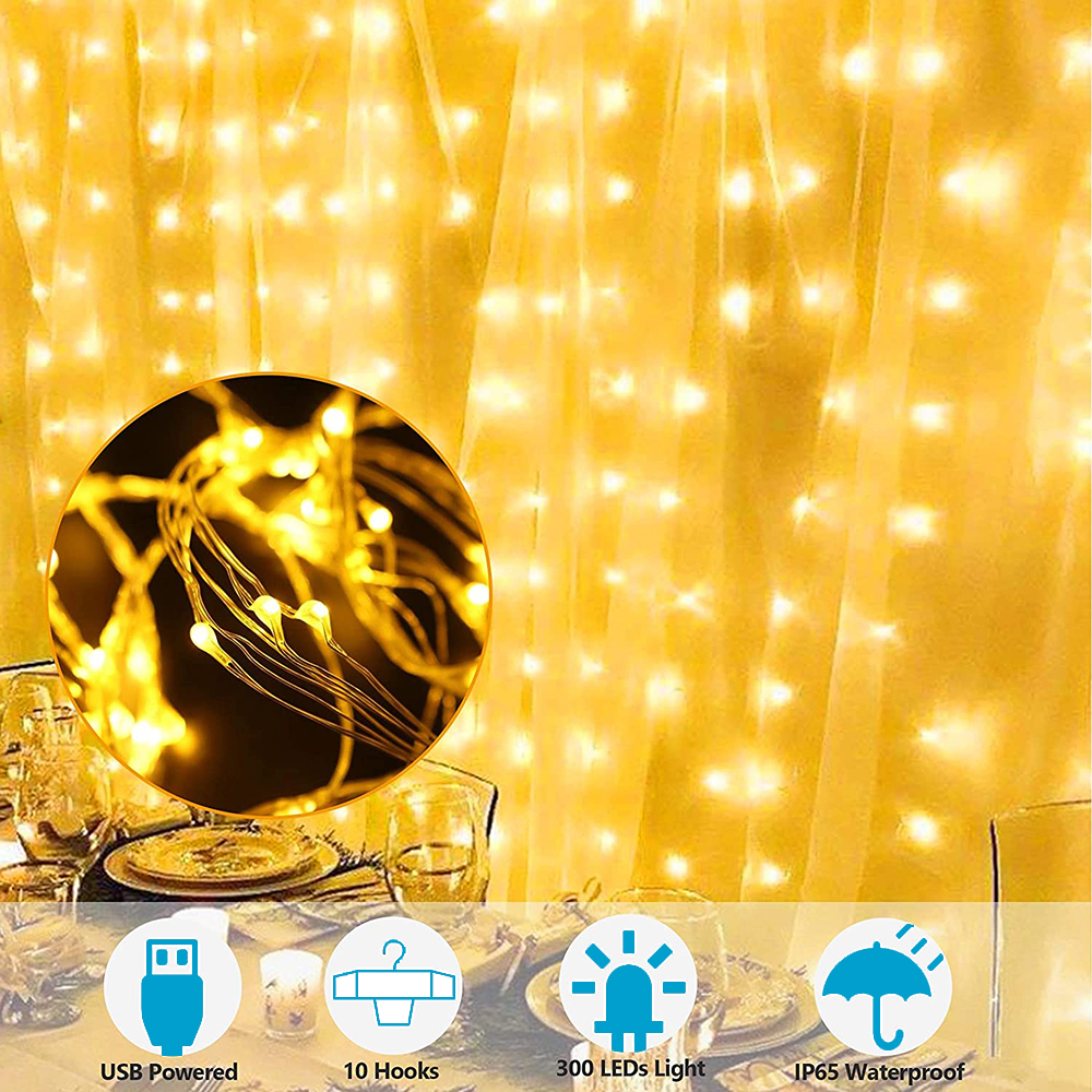 Guirnalda de cortina LED con 8 modos para decoración de Año , Navidad, boda