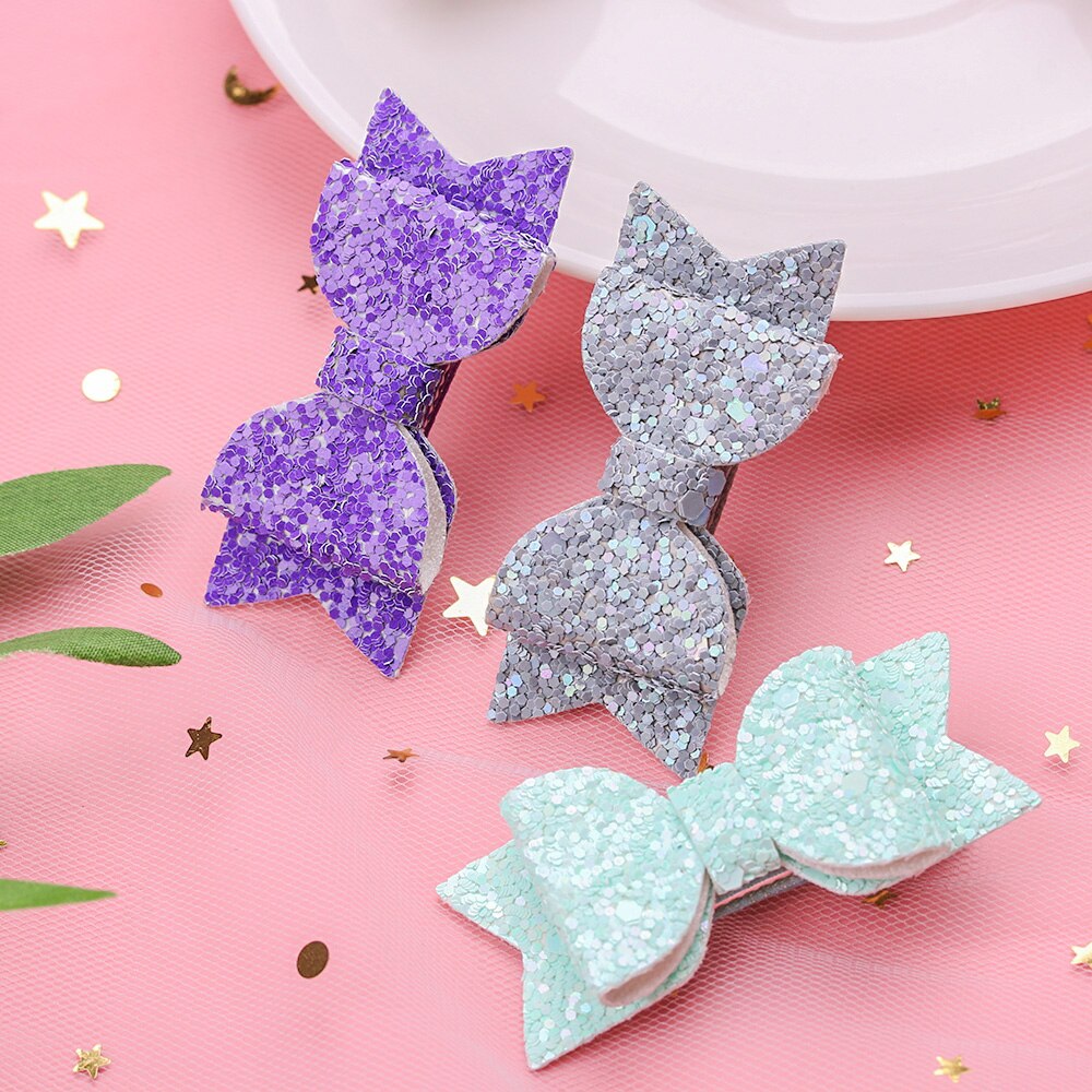 2 Stks/set Leuke Mini Bows Hoofddeksels Baby Meisjes Haarspelden Dubbele Laag Glitter Boog Kinderen Haar Clips Pailletten Prinses Hoofdtooi