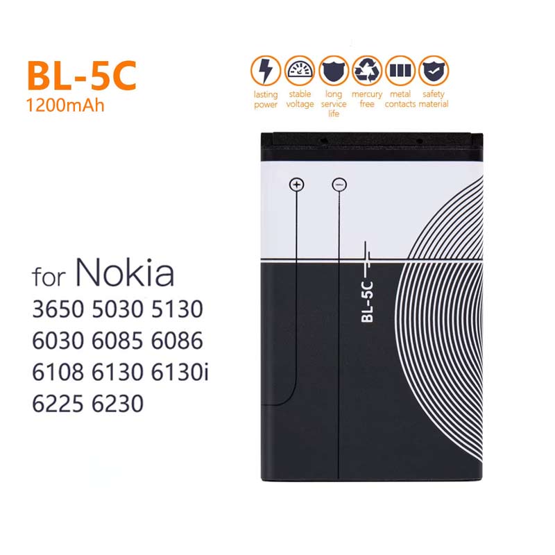 BL-5C 3,7 V 1200mAh batería BL 5C baterías recargables para Nokia 2112 2118 2255 2270 2280 2300 2600 2610 3125 3230