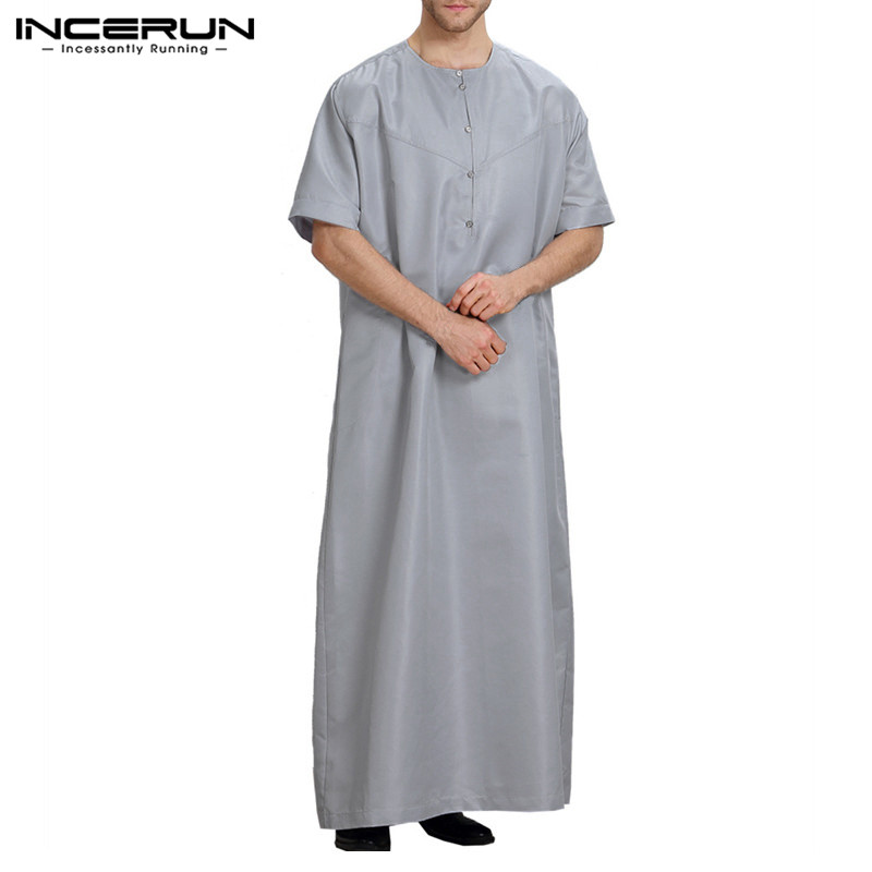Plus size 5xl muslimsk arabisk tøj dubai mænd kjole thobes kortærmet afslappet morgenkåbe mellemøsten mænd islamisk muslim kaftan incerun