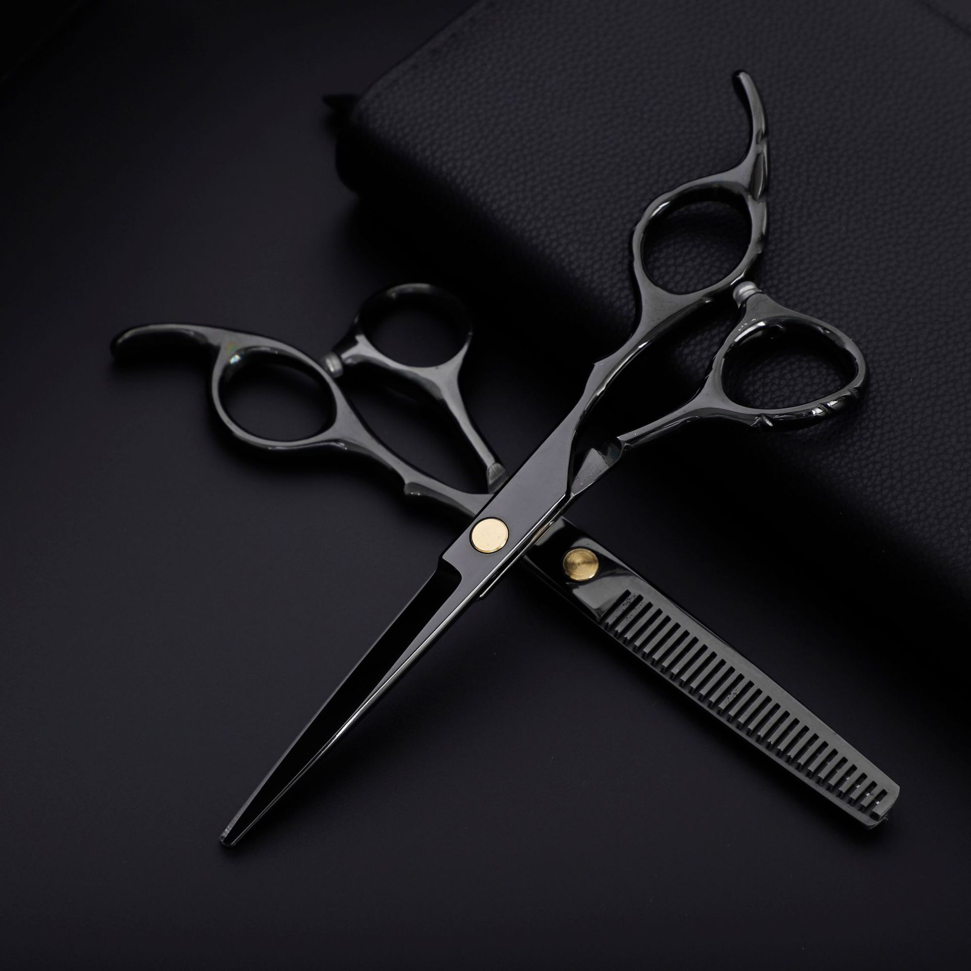 YBLNTEK-tijeras de peluquería de 6 pulgadas, herramienta de estilismo de salón de belleza, de acero inoxidable: 2PCS Black