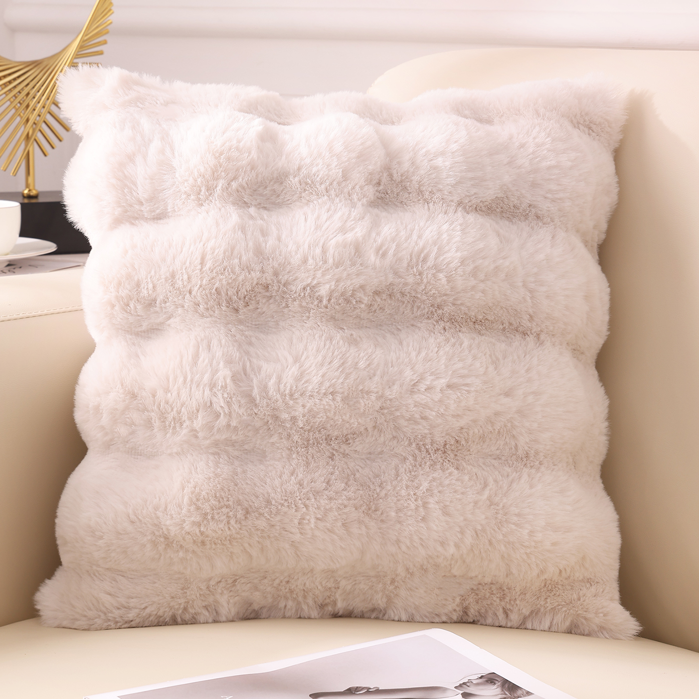 Olanly-fundas de almohada ultrasuaves para decoración de sofá, fundas de cojines suaves y acogedoras de piel sintética de conejo, cojines de felpa para sala de estar, cama y coche