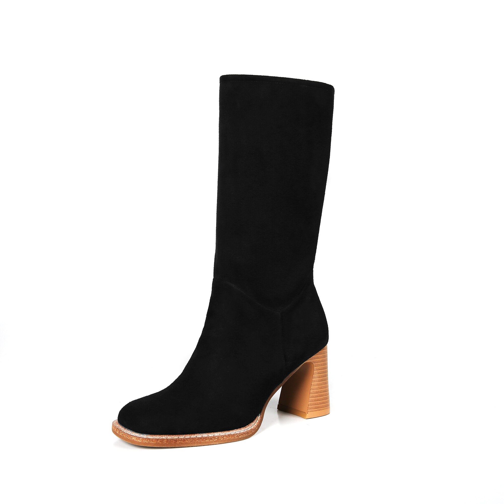 Suède dames halfhoge laarzen dames winter gothic retro stijl rijlaarzen western cowgirl laarzen dames botas mujer: Zwart / 7