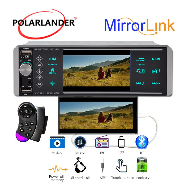 Autoradio Android 10, 5.1 pouces, résolution 1120x480, Mirrorlink, RDS, AM, FM, 4 usb, bidirectionnel, interconnexion, disque U, 1din: 4168A with remote 