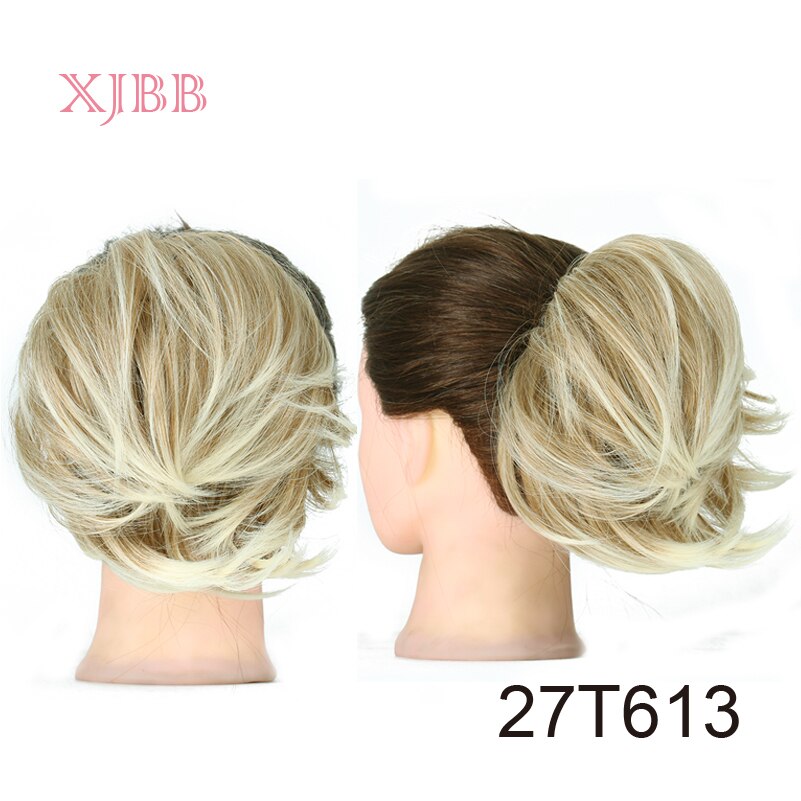 Xjbb syntetisk hår knold lige elastik hår extensions scrunchies donut chignon kort hestehale til kvinder: 27 t 613
