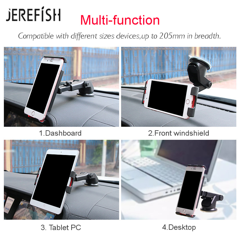 JEREFISH Voorruit Auto Tablet Telefoon Houder Dashboard Auto Telefoon Mount voor iPhone Samsung Huawei iPad Mini xiaomi Auto Houder