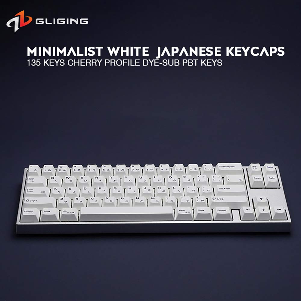 Teclas PBT Minimalistas Brancas de 135 Teclas, Perfil Cherry, DYE-Sub, Personalizadas em Inglês para Teclados Mecânicos 61/64/87