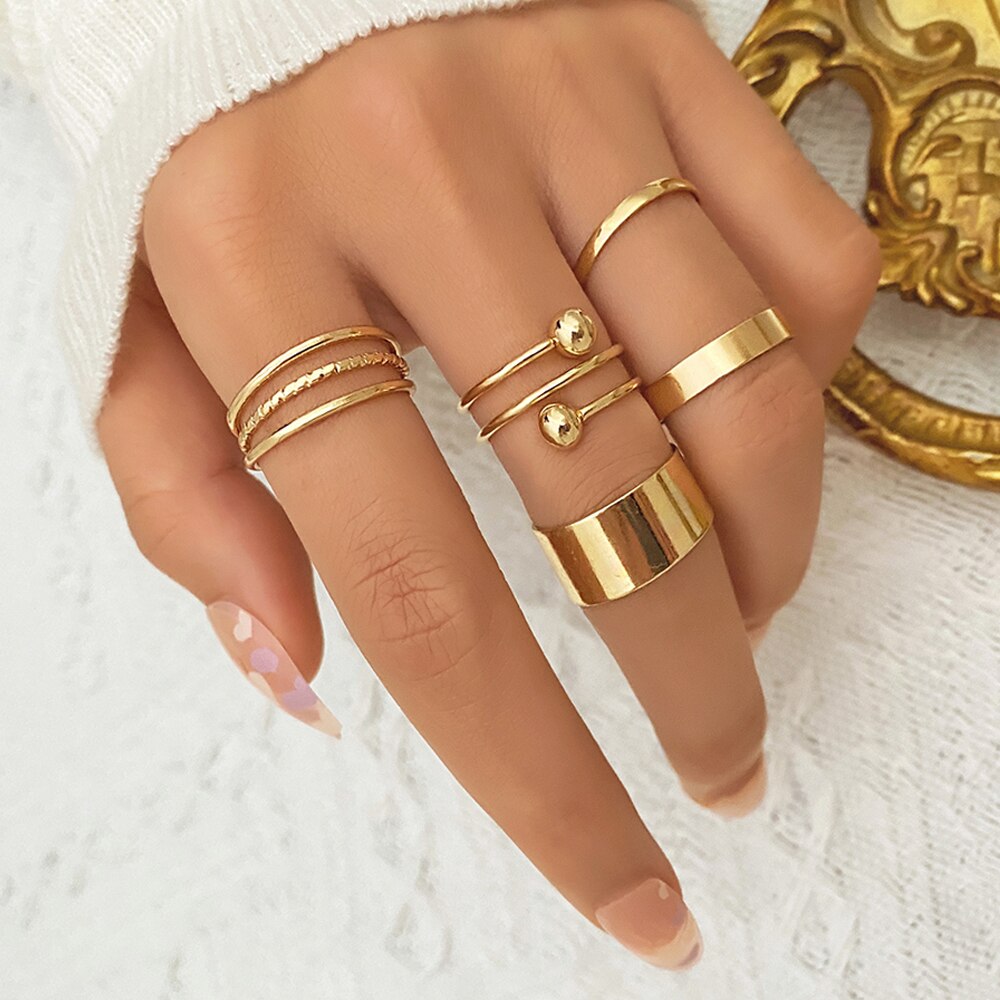Ifmia 2022 Trend Goud Kleur Ronde Hollow Geometrische Ringen Set Voor Vrouwen Mode Cross Twist Open Ring Joint Ring Vrouwelijke sieraden
