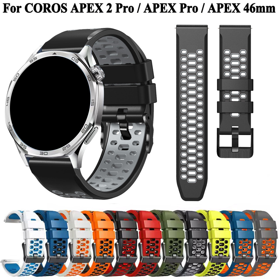 Tofarvet silikone 22mm urrem, åndbar rem til coros pace 3/ apex 46mm urrem til coros apex 2 pro armbånd, armbånd