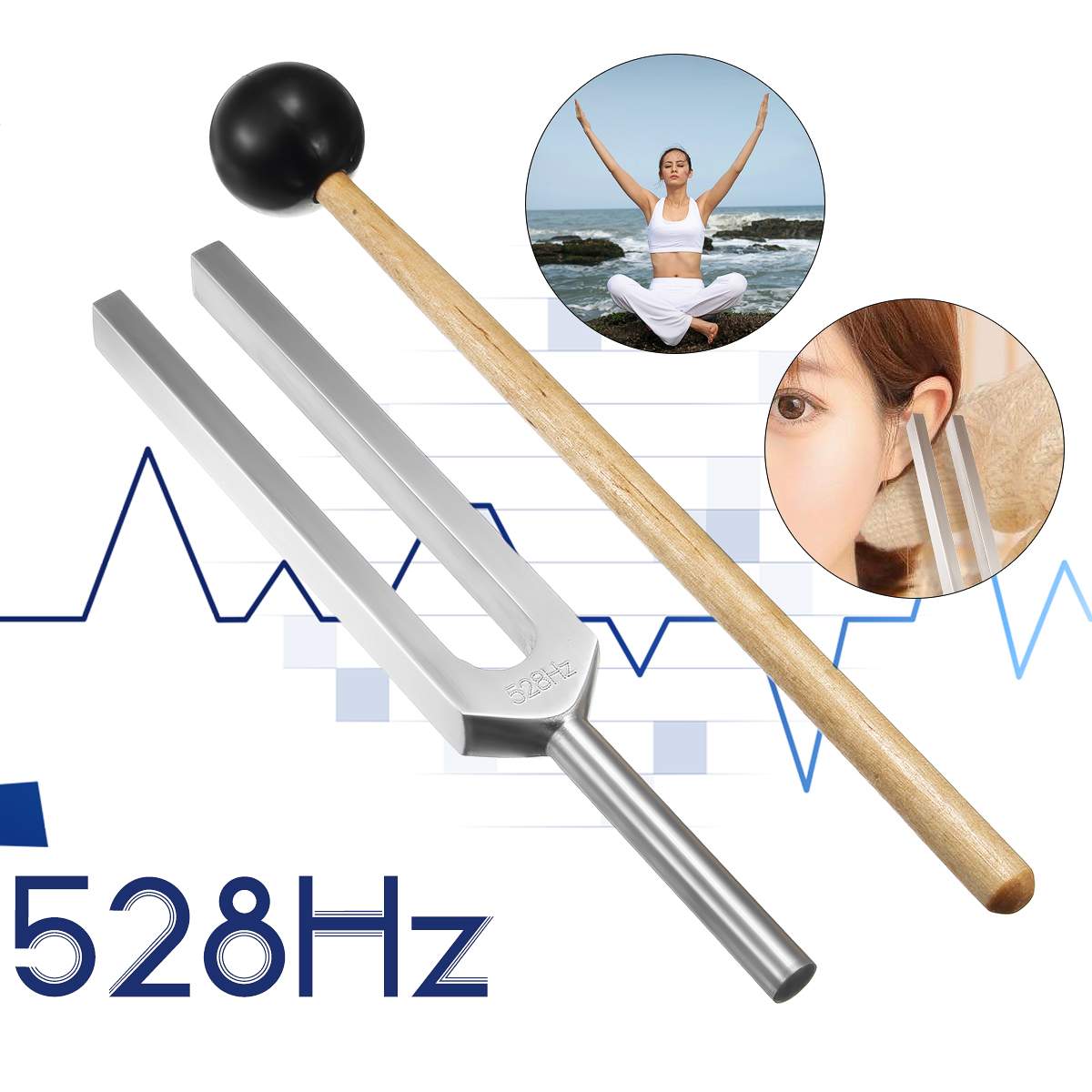 528Hz Aluminium Zilver Stemvork Chakra Hamer Bal Diagnostic Tool Voor Geluid Healing Therapie Gezondheidszorg