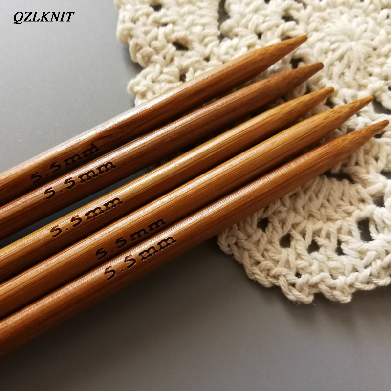 QZLKNIT, 15 tamaños, 20cm, doble punta, bambú carbonizado, agujas de tejer, suéter, guantes de tejer y calcetines, aguja artesanal suave